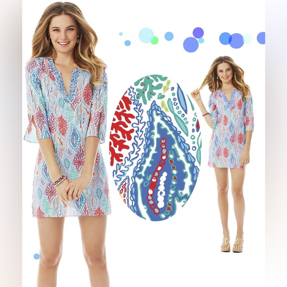 Lilly Pulitzer Courtney Multi Let Minnow Beaded Tunic Shift Dress size small - Picture 1 of 11